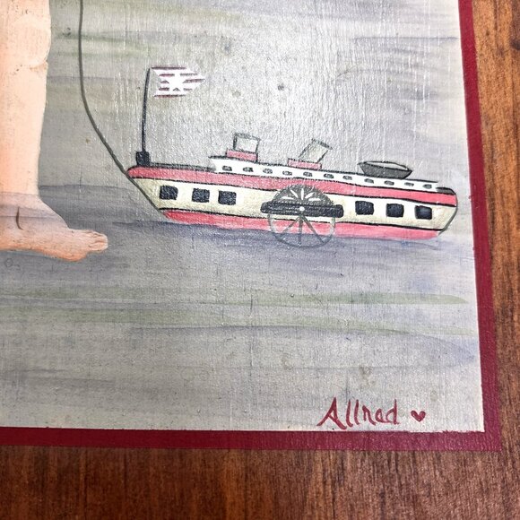 Vtg Oak Wood Medicine Cabinet Hand Painted Primitive Spice Rack Shelves Signed - Picture 2 of 16